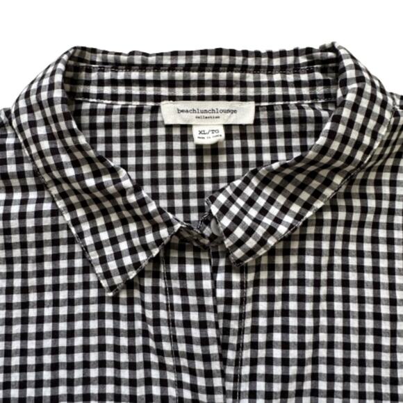 BeachLunchLounge Blouse Top Black White Gingham Button Front Bell Sleeve Top XL - Picture 9 of 11